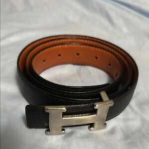 Black and Brown Leather H Belt
